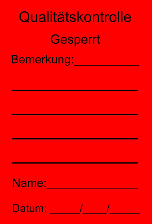 1000 Stück Qualitätssicherung "Qualitätskontrolle Gesperrt" aus Papier ES-QUAL-1800