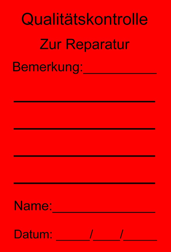 1000 Stück Qualitätssicherung "Qualitätskontrolle Zur Reparatur" aus Papier ES-QUAL-1820
