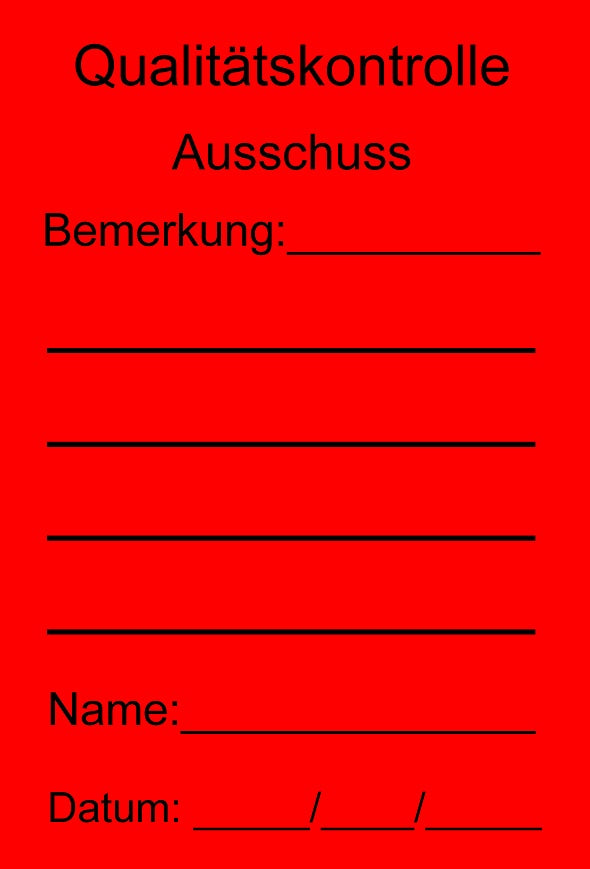 1000 Stück Qualitätssicherung "Qualitätskontrolle Ausschuss" aus Papier ES-QUAL-1830