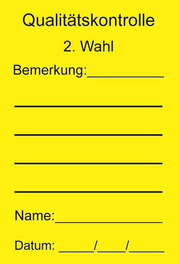 1000 Stück Qualitätssicherung "Qualitätskontrolle 2. Wahl" aus Papier ES-QUAL-1840