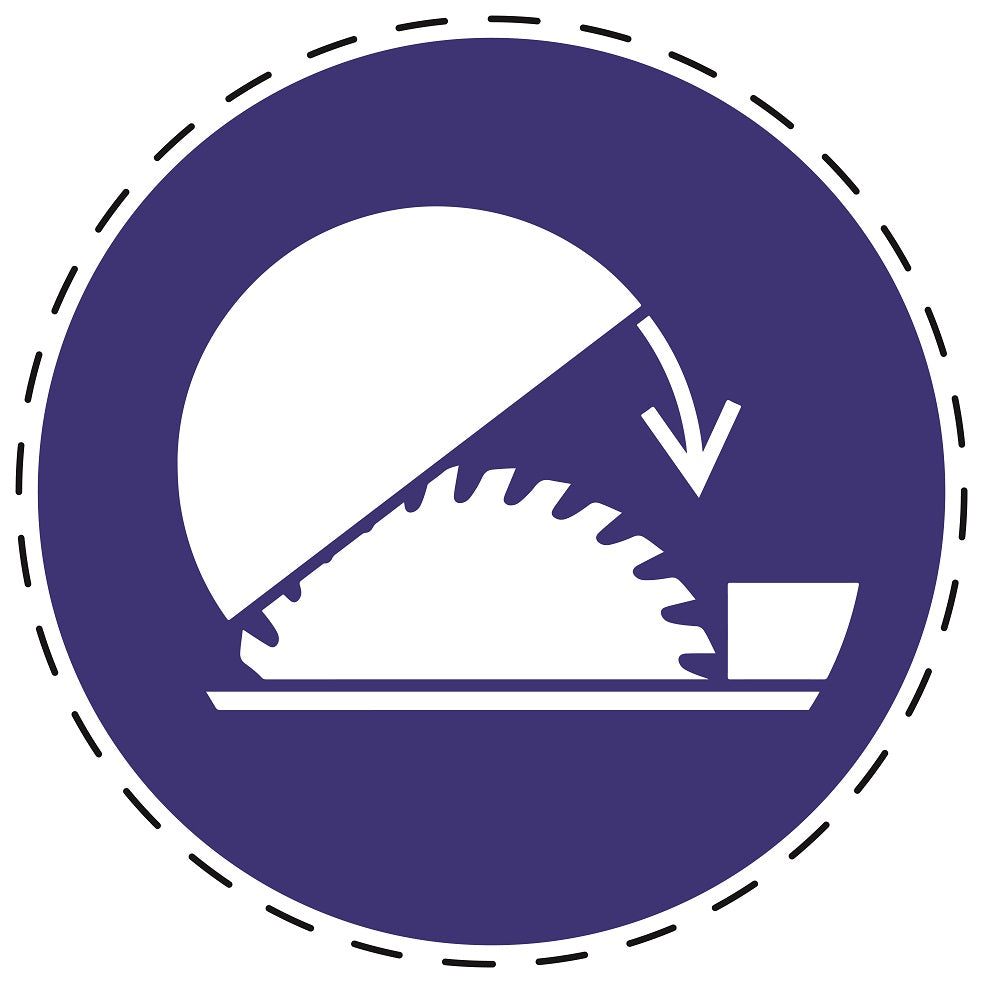 Gebotsaufkleber "Schutzhaube der Tischkreissäge Benutzen" aus PVC Plastik, ES-SIM050