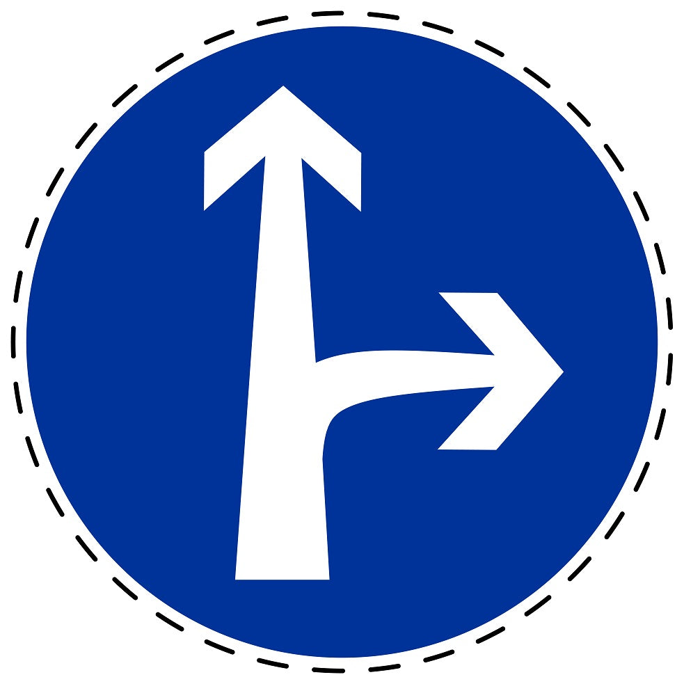 Gebotsaufkleber "Geradeaus oder rechts" aus PVC Plastik, ES-SIM1060