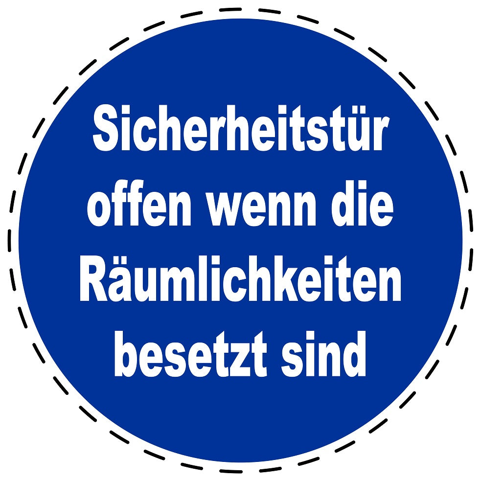Gebotsaufkleber "Sicherheitstür offen, wenn die Räumlichkeiten besetzt sind" aus PVC Plastik, ES-SIM1850