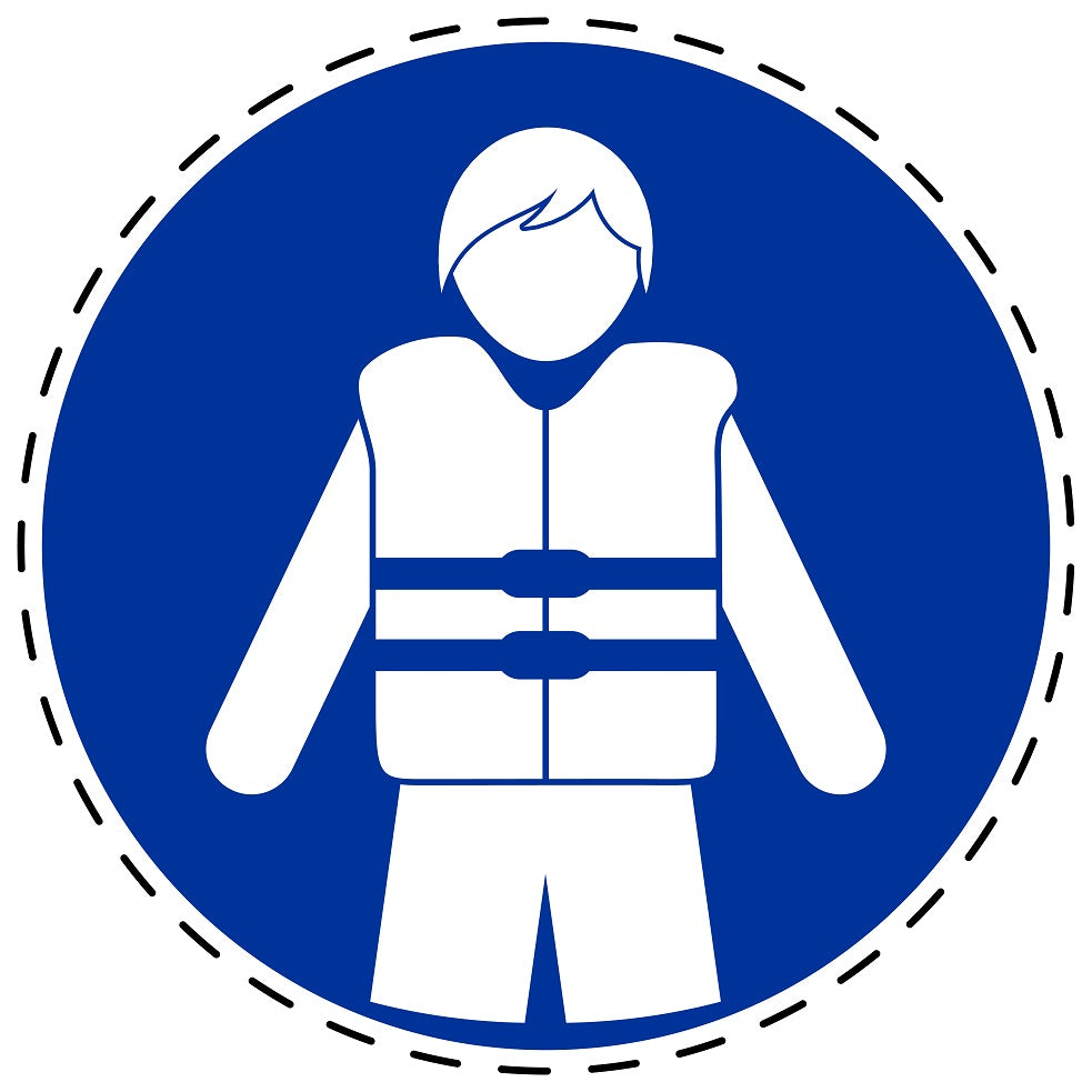 Gebotsaufkleber "Rettungsweste benutzen" aus PVC Plastik, ES-SIM1950