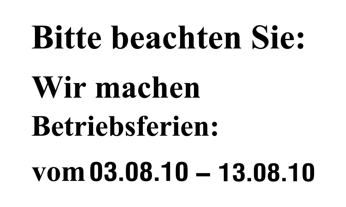 1000 Büroorganisation "Bitte beachten Sie: Wir machen Betriebsferien:" aus Plastik ES-VAC200-PE