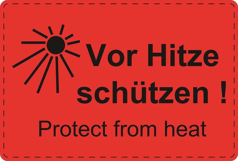 Versandaufkleber "Vor Hitze schützen! Protect from heat!" aus Plastik