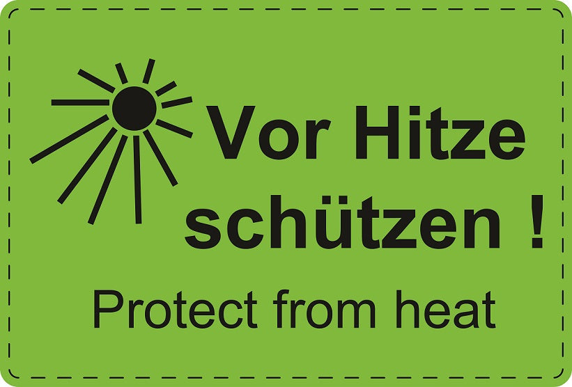 Versandaufkleber "Vor Hitze schützen! Protect from heat!" aus Plastik