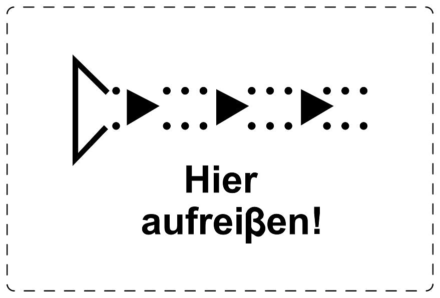 1000 Versandaufkleber "Hier aufreißen!" aus Papier ES-VER-PA-6300