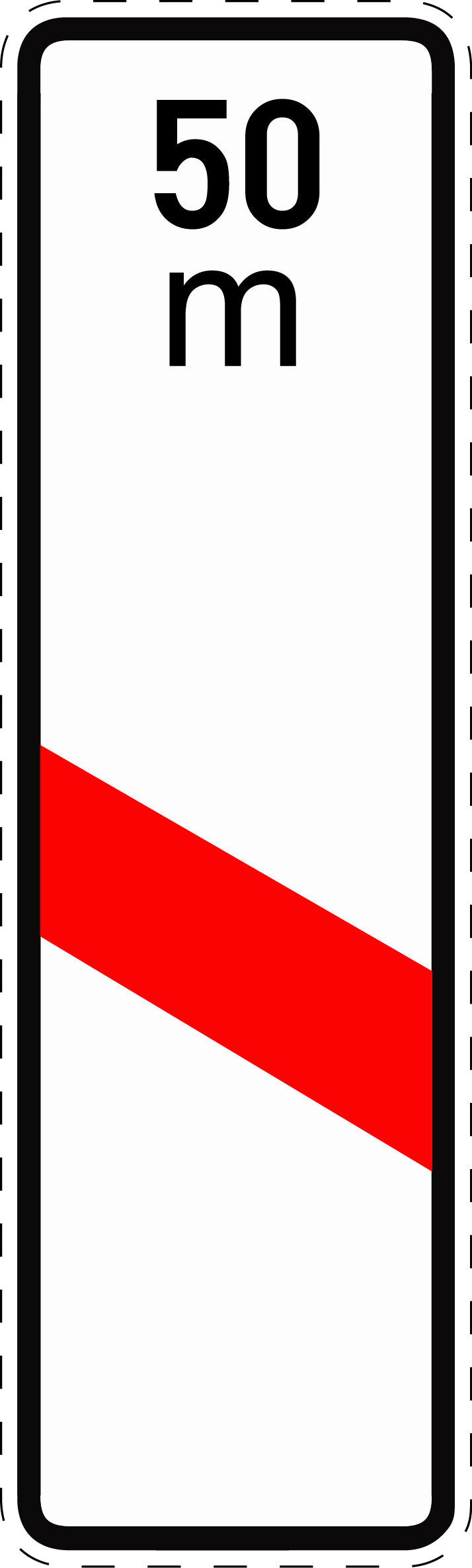 1 Stück Verkehrszeichen "Einstreifige Bake mit Entfernungsangabe (Aufstellung links)" 5-70 cm ES-Verk-162-21