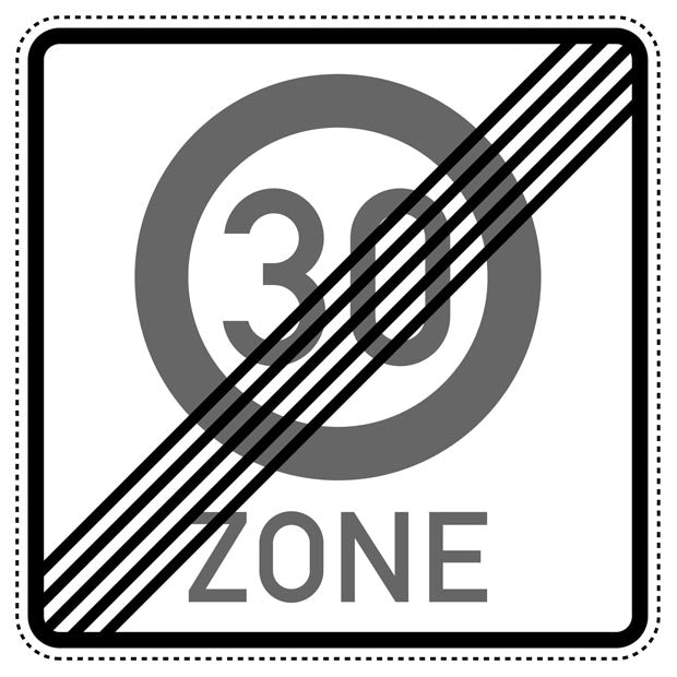 1 Stück Verkehrszeichen "Ende einer Tempo 30-Zone" 5-70 cm ES-Verk-274-2-50