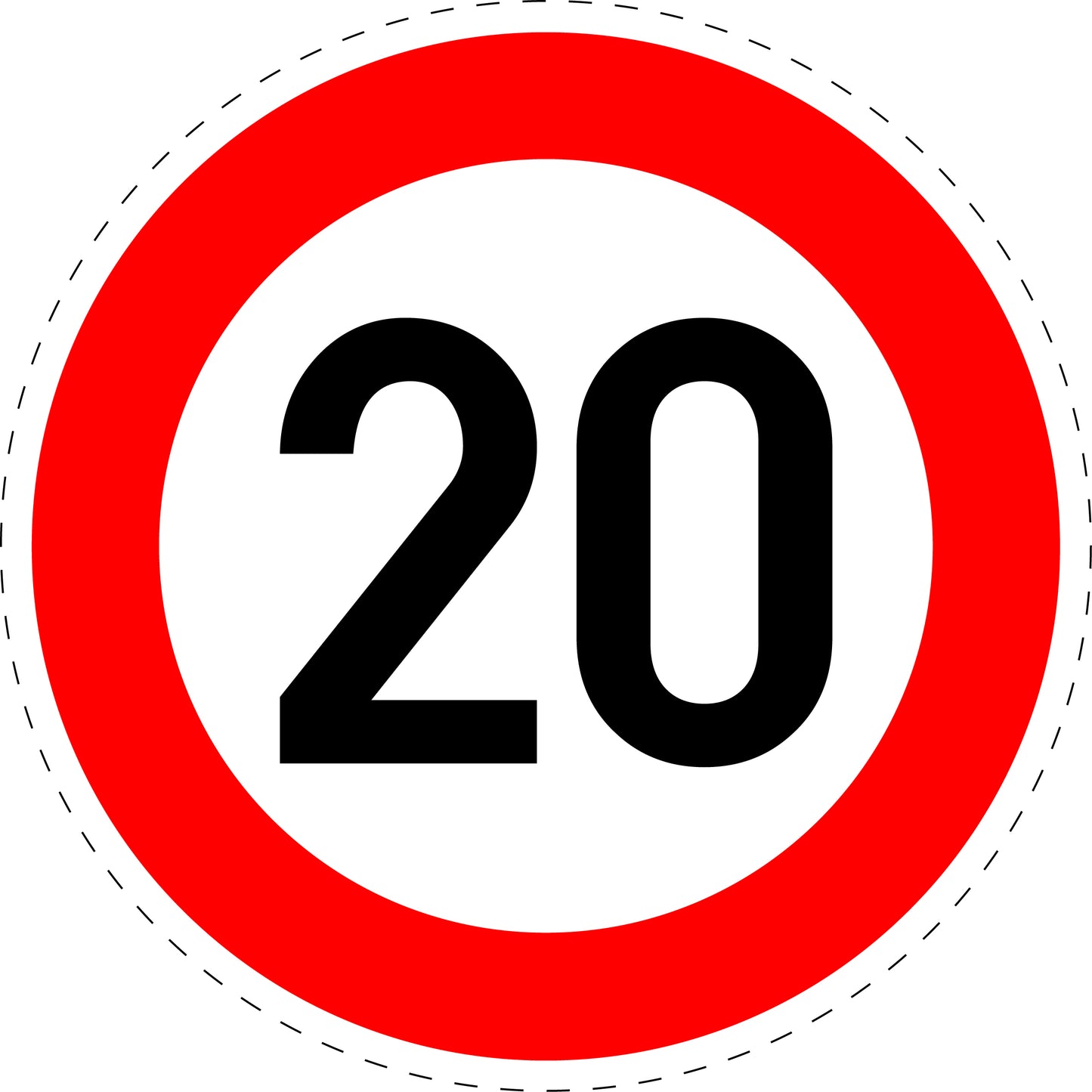 1 Stück Verkehrszeichen " zulässige Höchstgeschwindigkeit 20 km/h" 5-70 cm ES-Verk-274-52