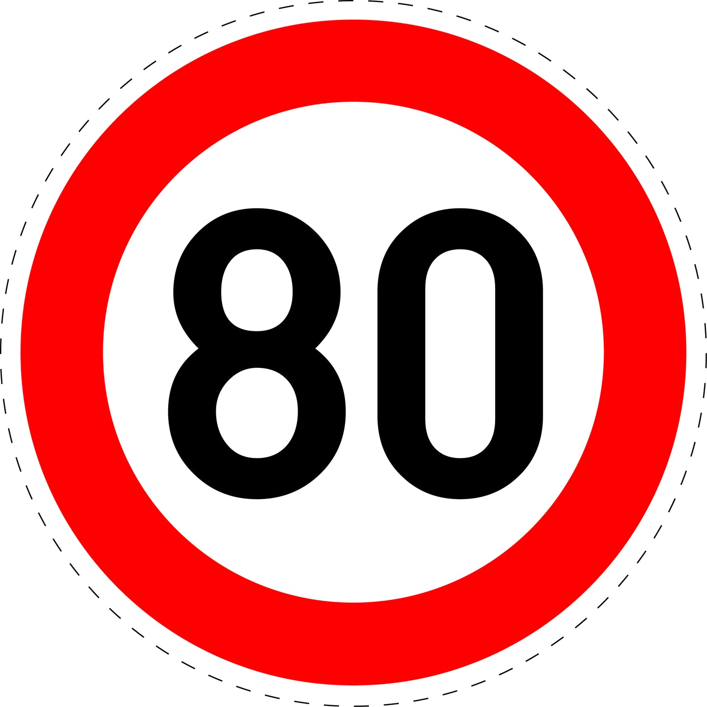 1 Stück Verkehrszeichen " zulässige Höchstgeschwindigkeit 80 km/h" 5-70 cm ES-Verk-274-58