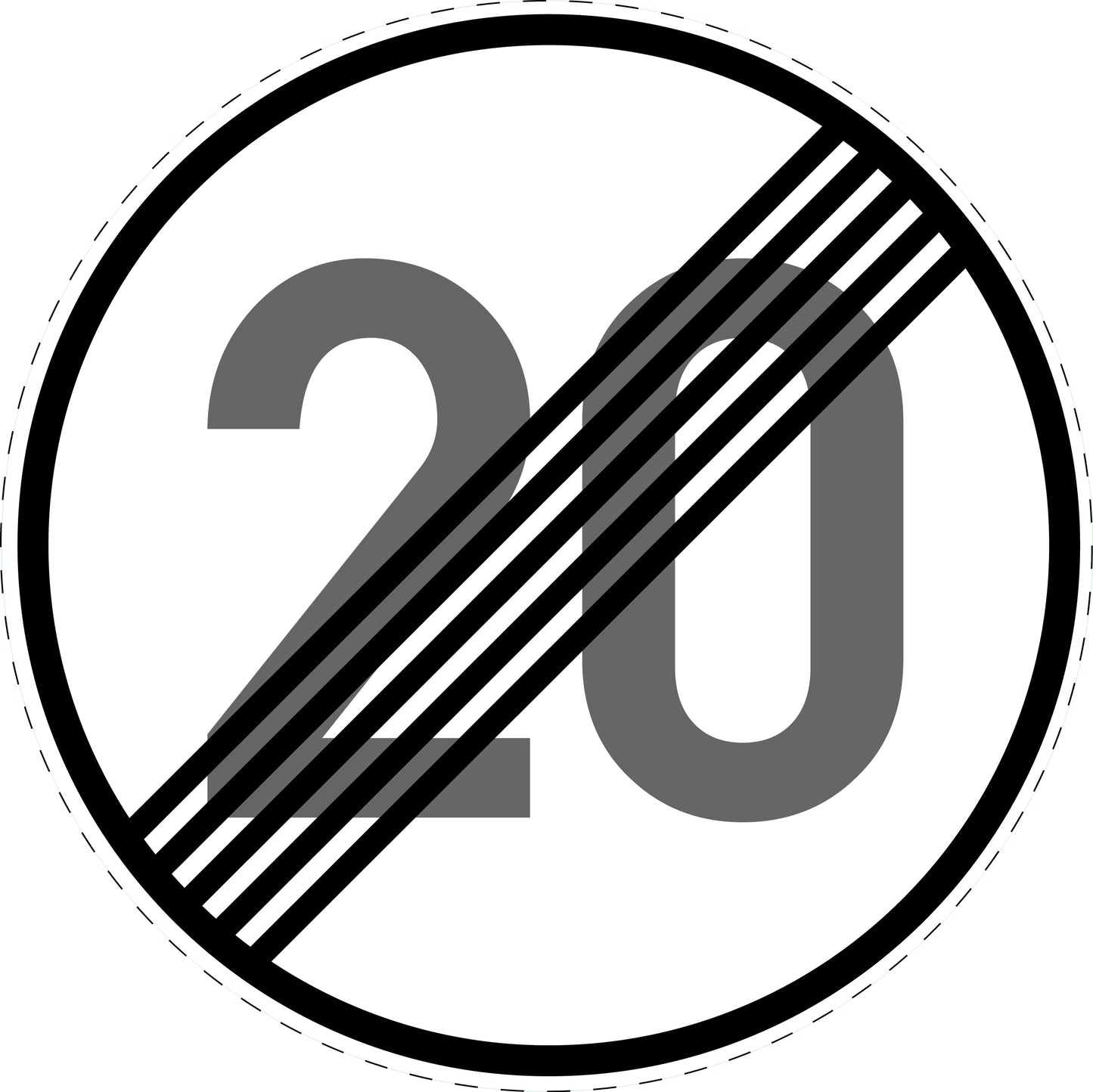 1 Stück Verkehrszeichen "Ende der zulässigen Höchstgeschwindigkeit 20 km/h " 5-70 cm ES-Verk-278-52