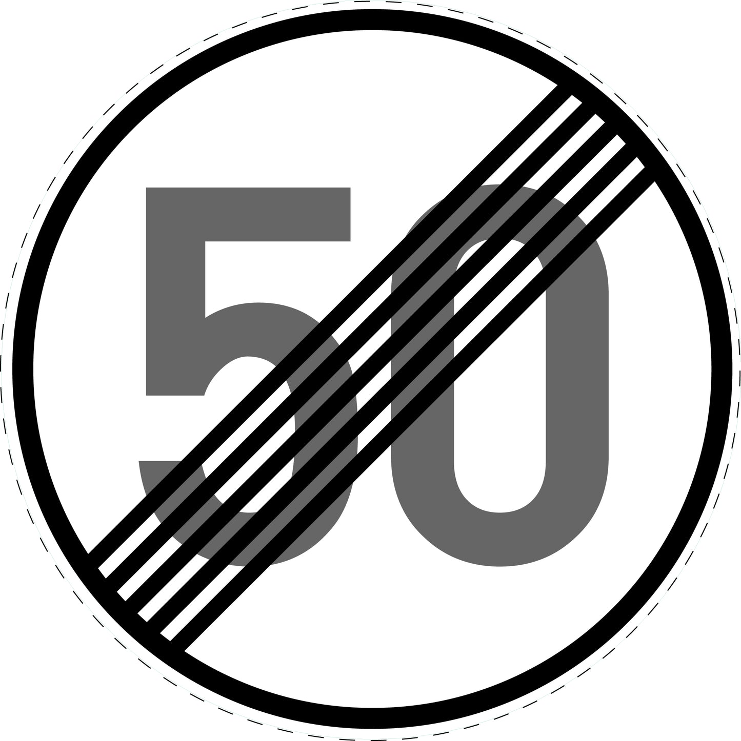 1 Stück Verkehrszeichen "Ende der zulässigen Höchstgeschwindigkeit 50 km/h " 5-70 cm ES-Verk-278-55