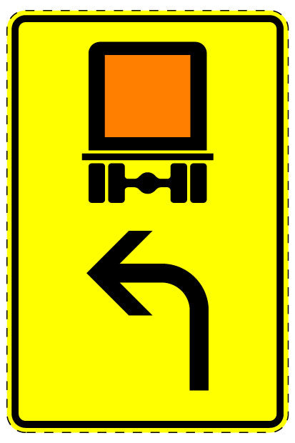 1 Stück Verkehrszeichen "Kennzeichnungspflichtige Fahrzeuge mit gefährlichen Gütern – linksweisend" 5-70 cm ES-Verk-442-12