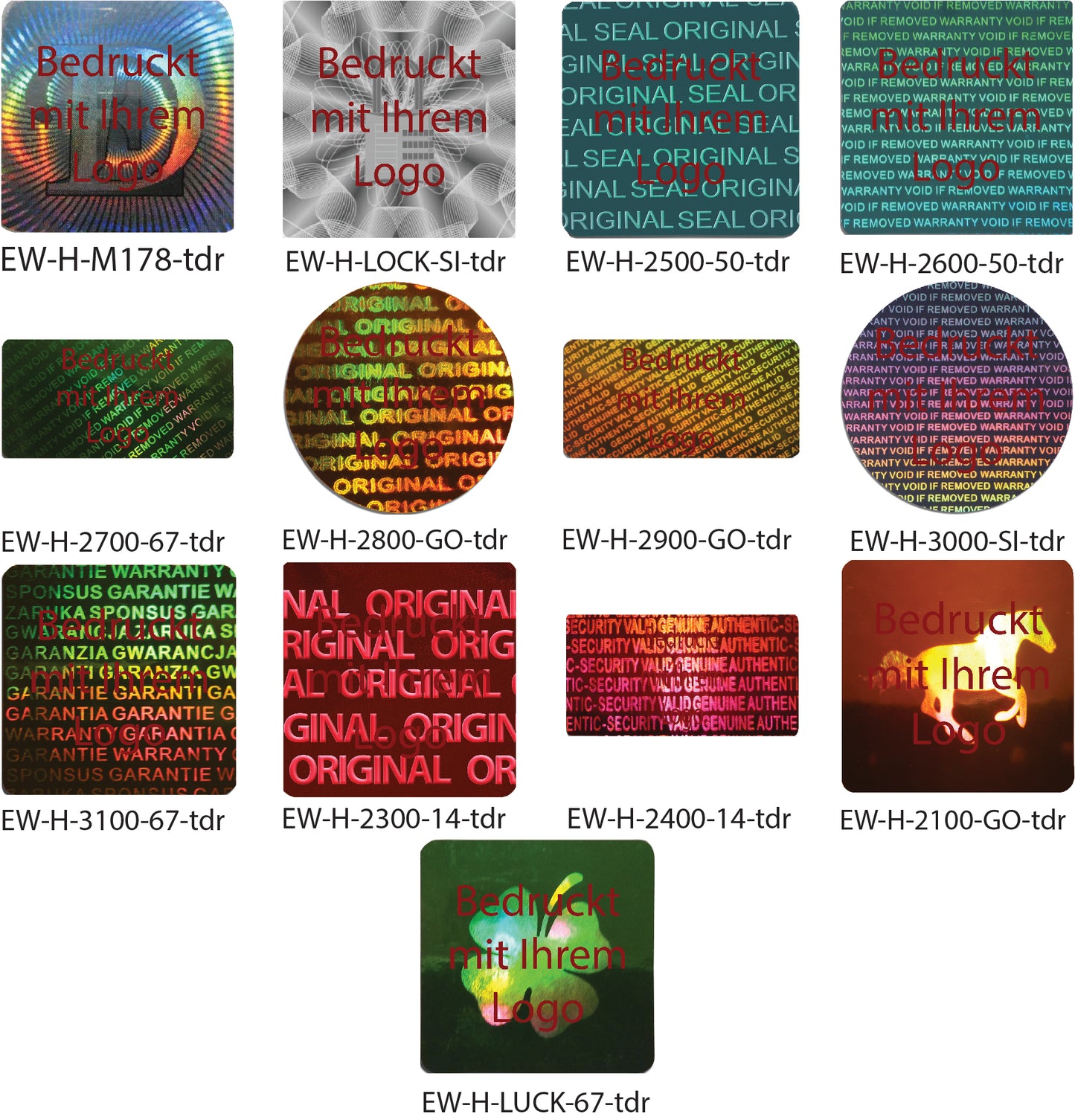 Hologramm-Aufkleber, Garantiesiegel, Sicherheitsetikett dunkelrot bedruckt mit Ihrem Wunschtext von EtikettenWorld