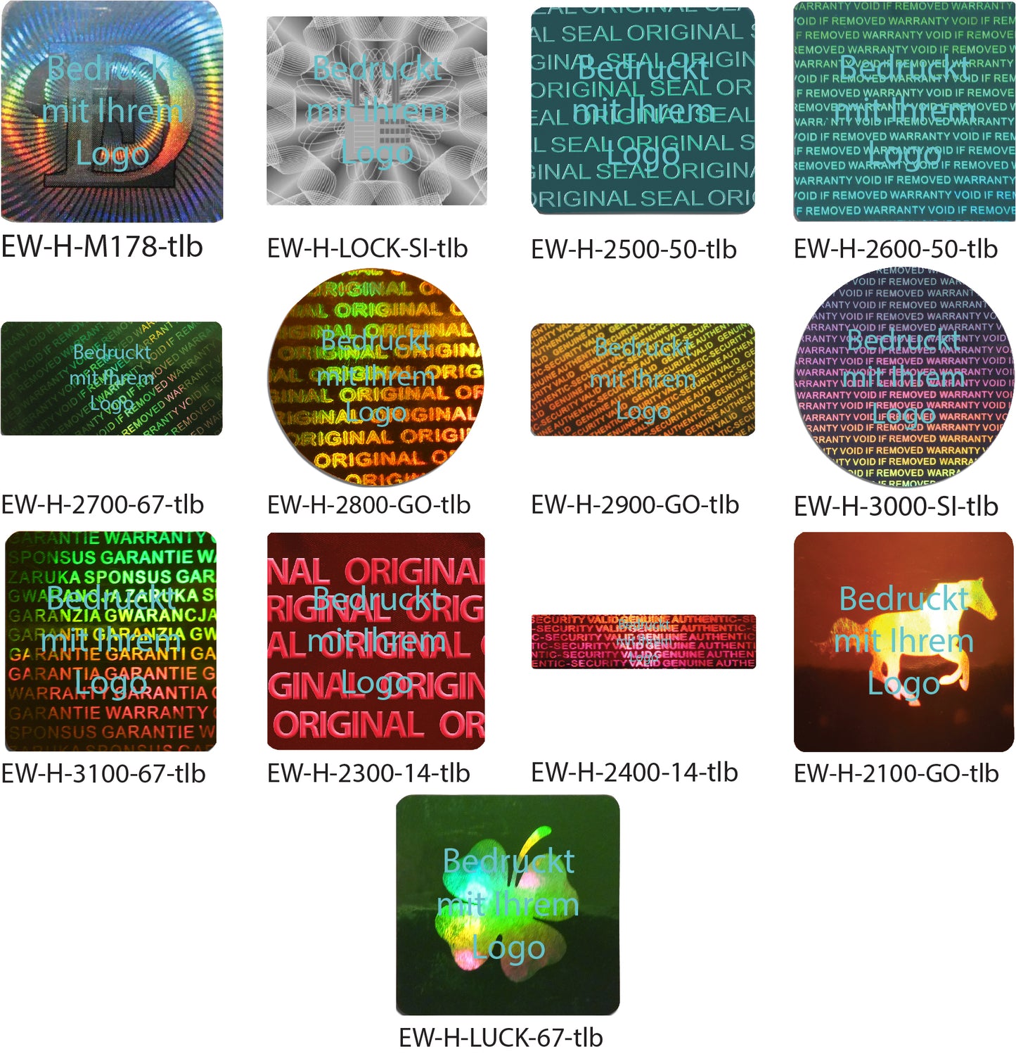 Hologramm-Aufkleber, Garantiesiegel, Sicherheitsetikett hellblau bedruckt mit Ihrem Wunschtext von EtikettenWorld
