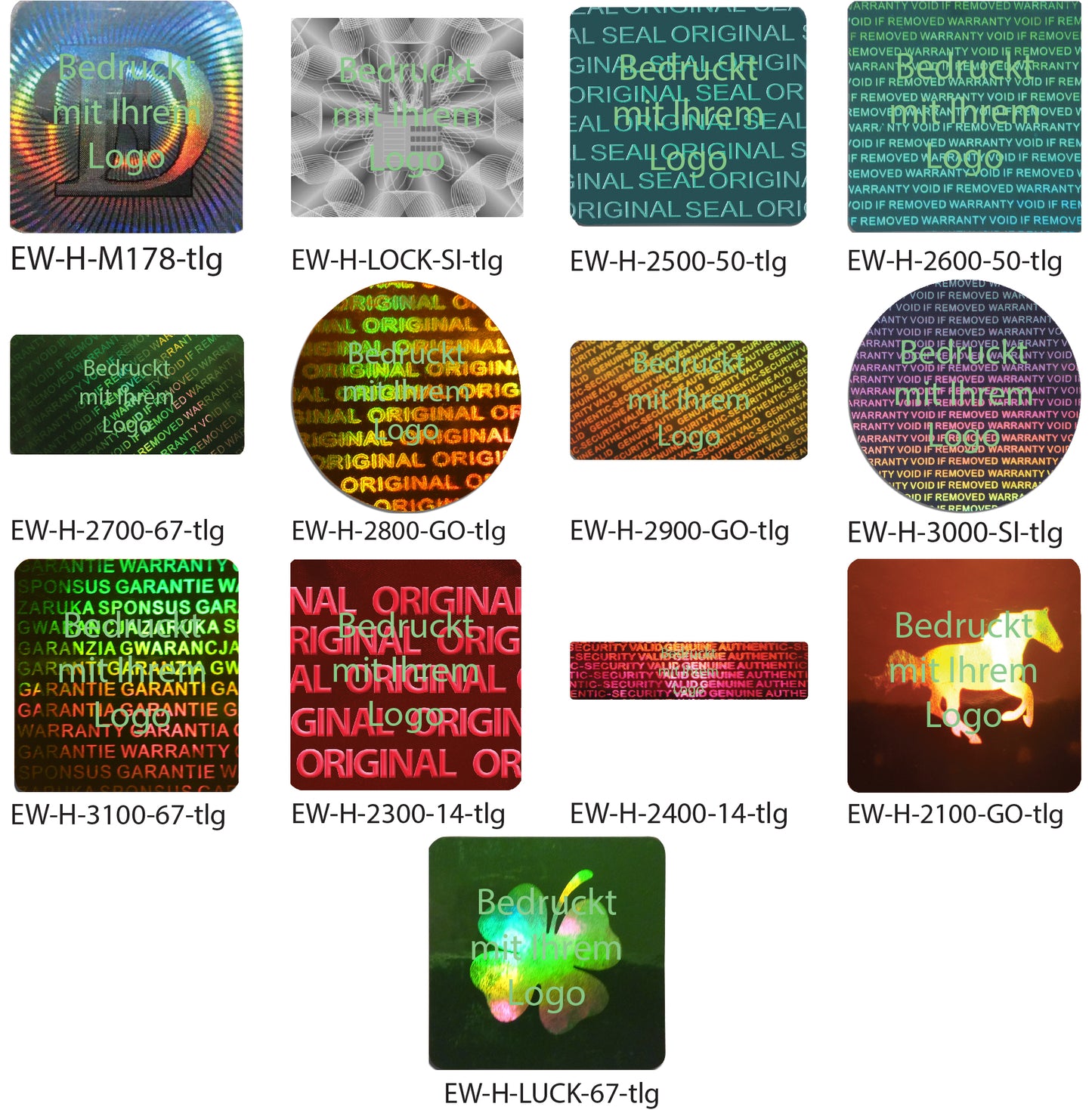 Hologramm-Aufkleber, Garantiesiegel, Sicherheitsetikett hellgrün bedruckt mit Ihrem Wunschtext von EtikettenWorld