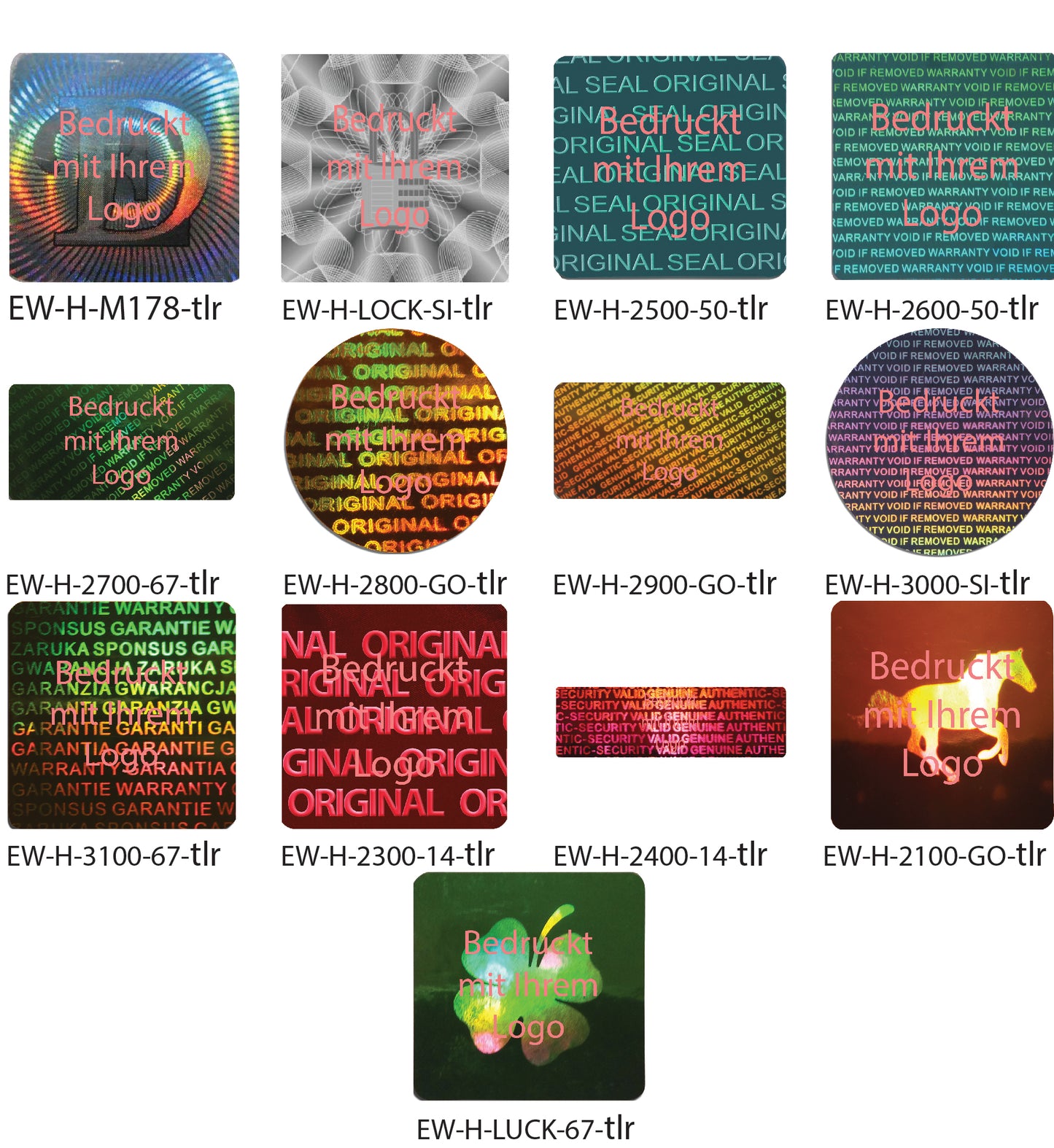 Hologramm-Aufkleber, Garantiesiegel, Sicherheitsetikett hellrot bedruckt mit Ihrem Wunschtext von EtikettenWorld