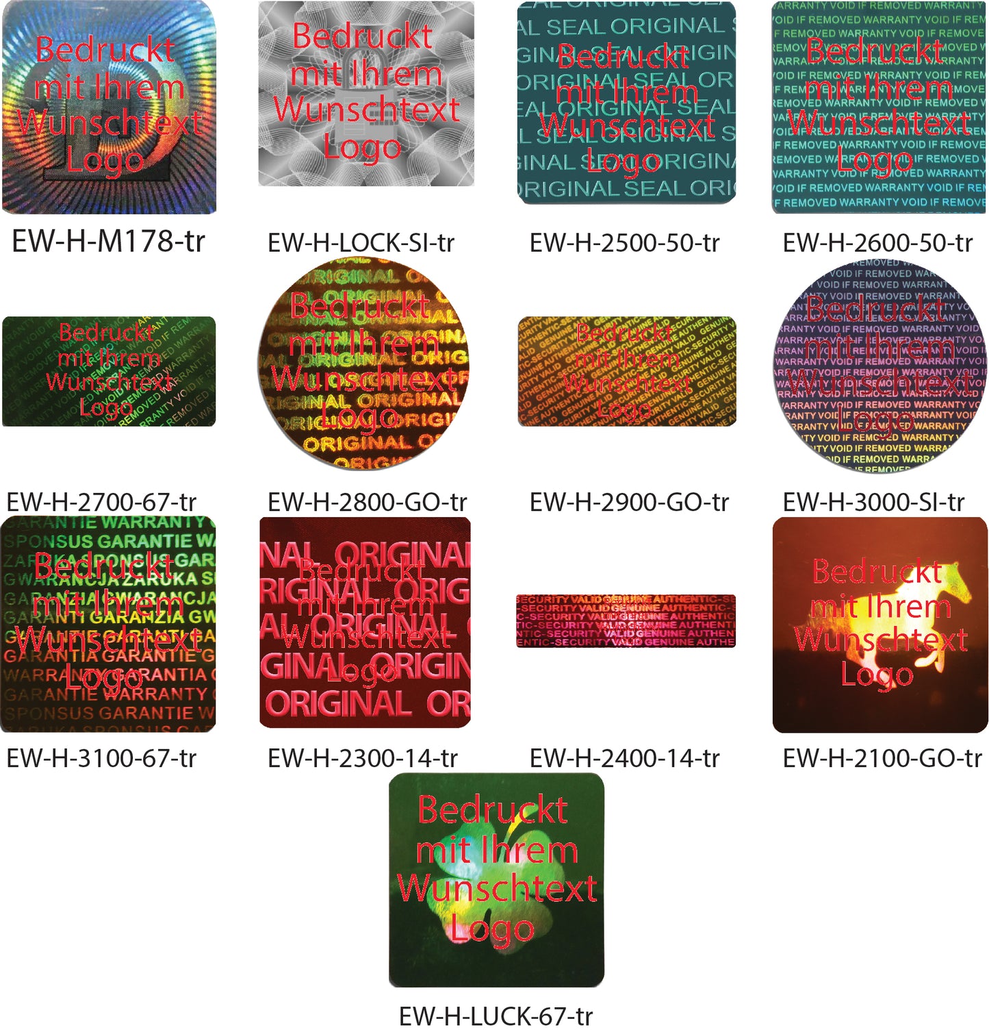 Hologramm-Aufkleber, Garantiesiegel, Sicherheitsetikett rot bedruckt mit Ihrem Wunschtext von EtikettenWorld