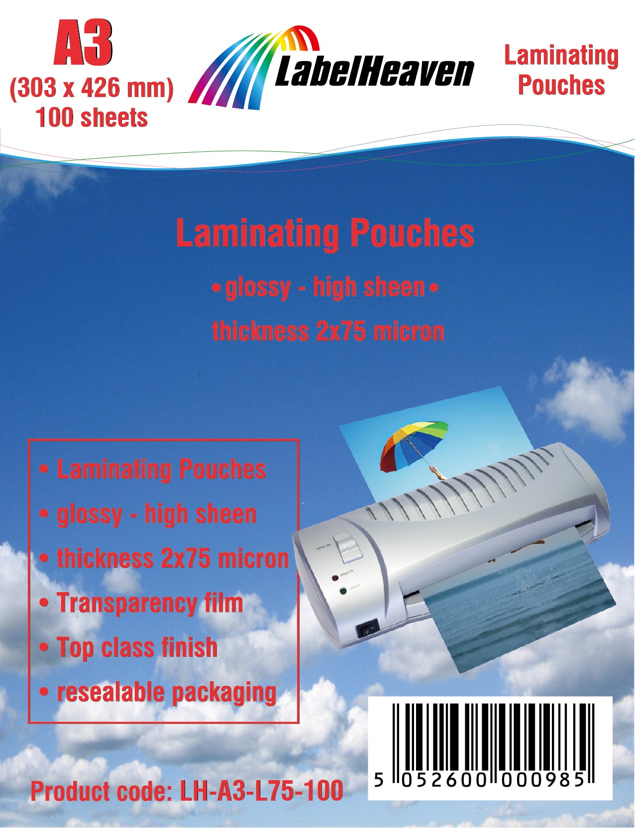 100 Blatt A3 Laminierfolien/Laminiertaschen glänzend von LabelHeaven Ltd.