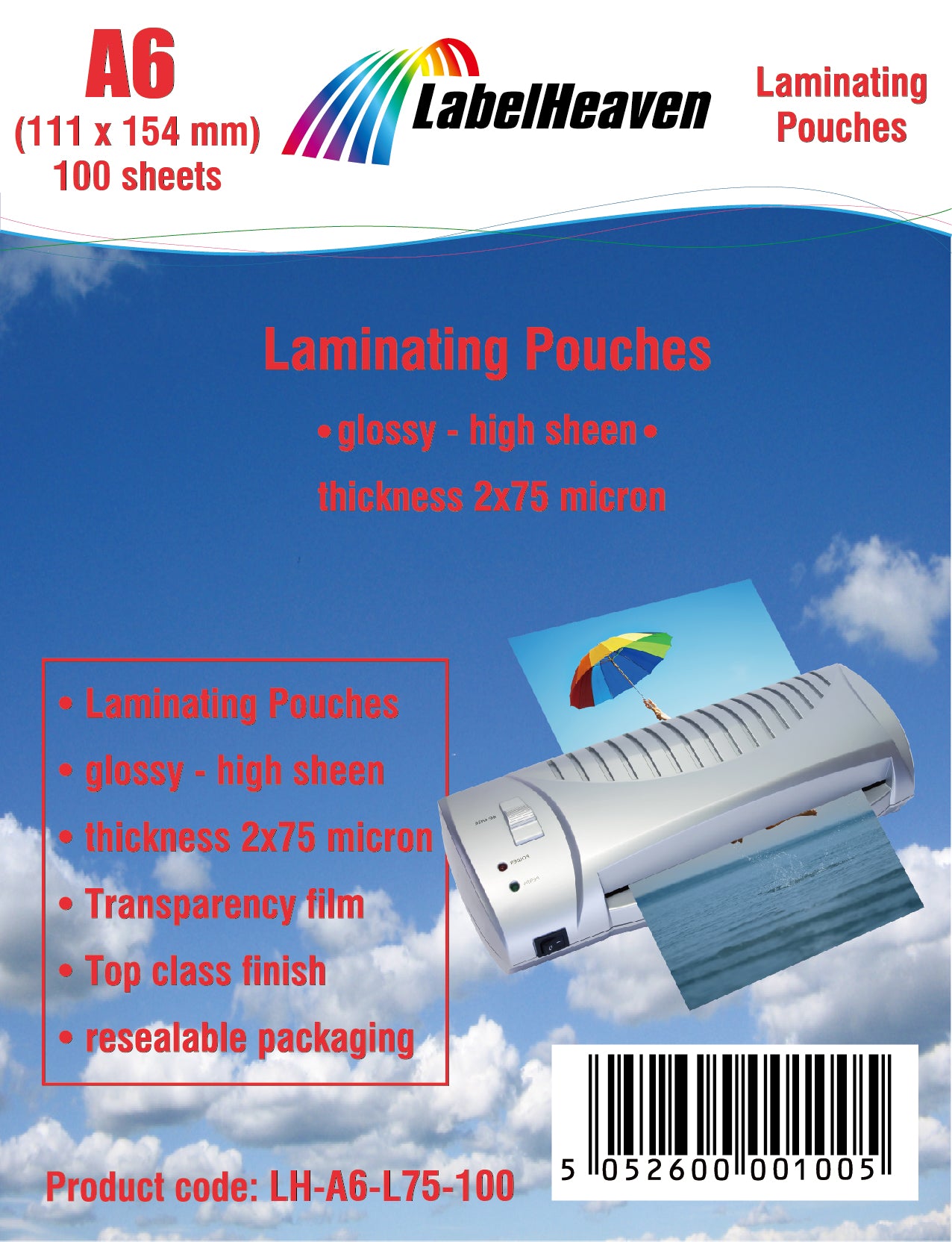 100 Blatt A6 Laminierfolien/Laminiertaschen glänzend von LabelHeaven Ltd.