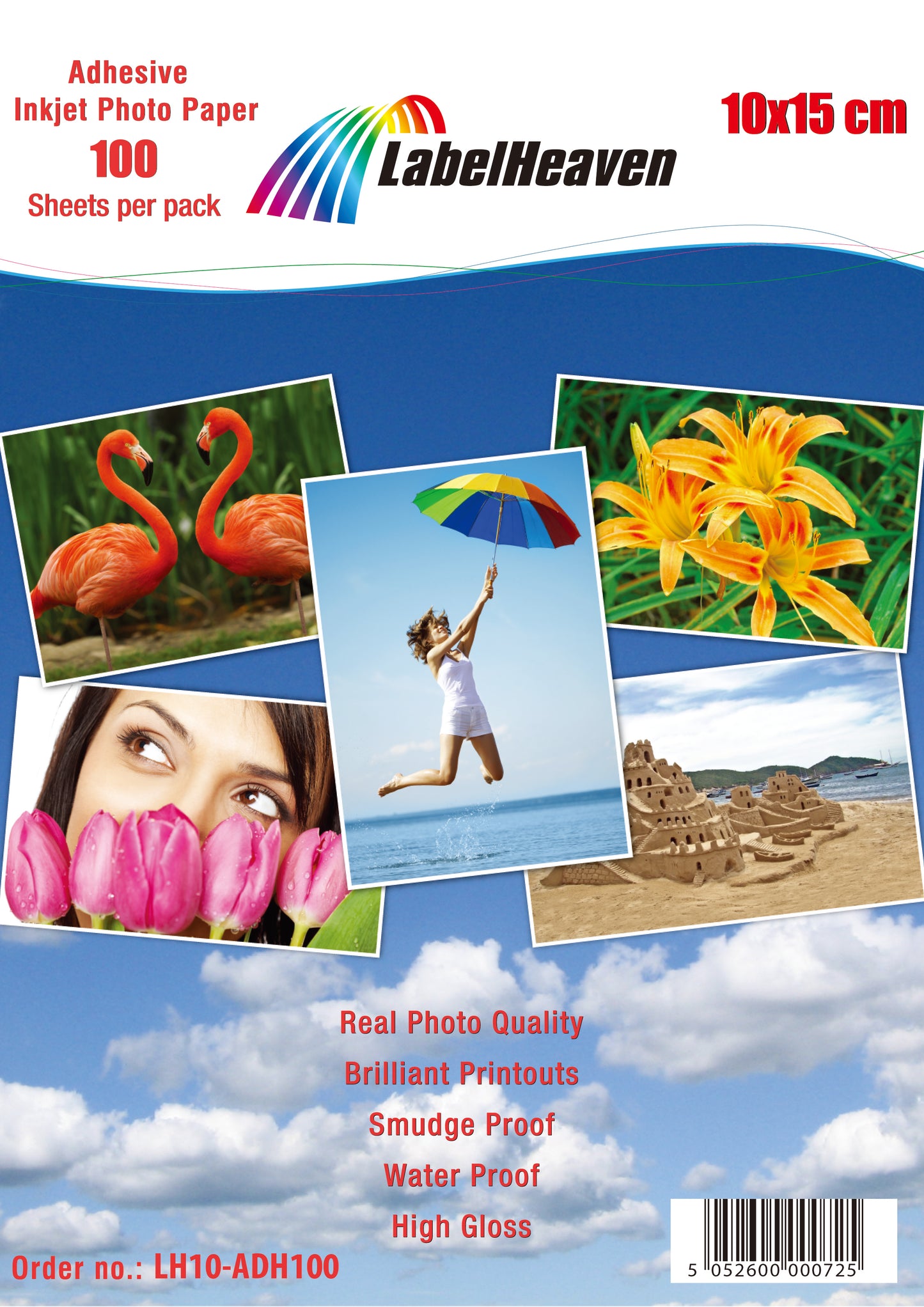 100 Blatt 10x15cm Fotopapier selbstklebend HighGlossy+wasserfest von Labelheaven LH10ADH100