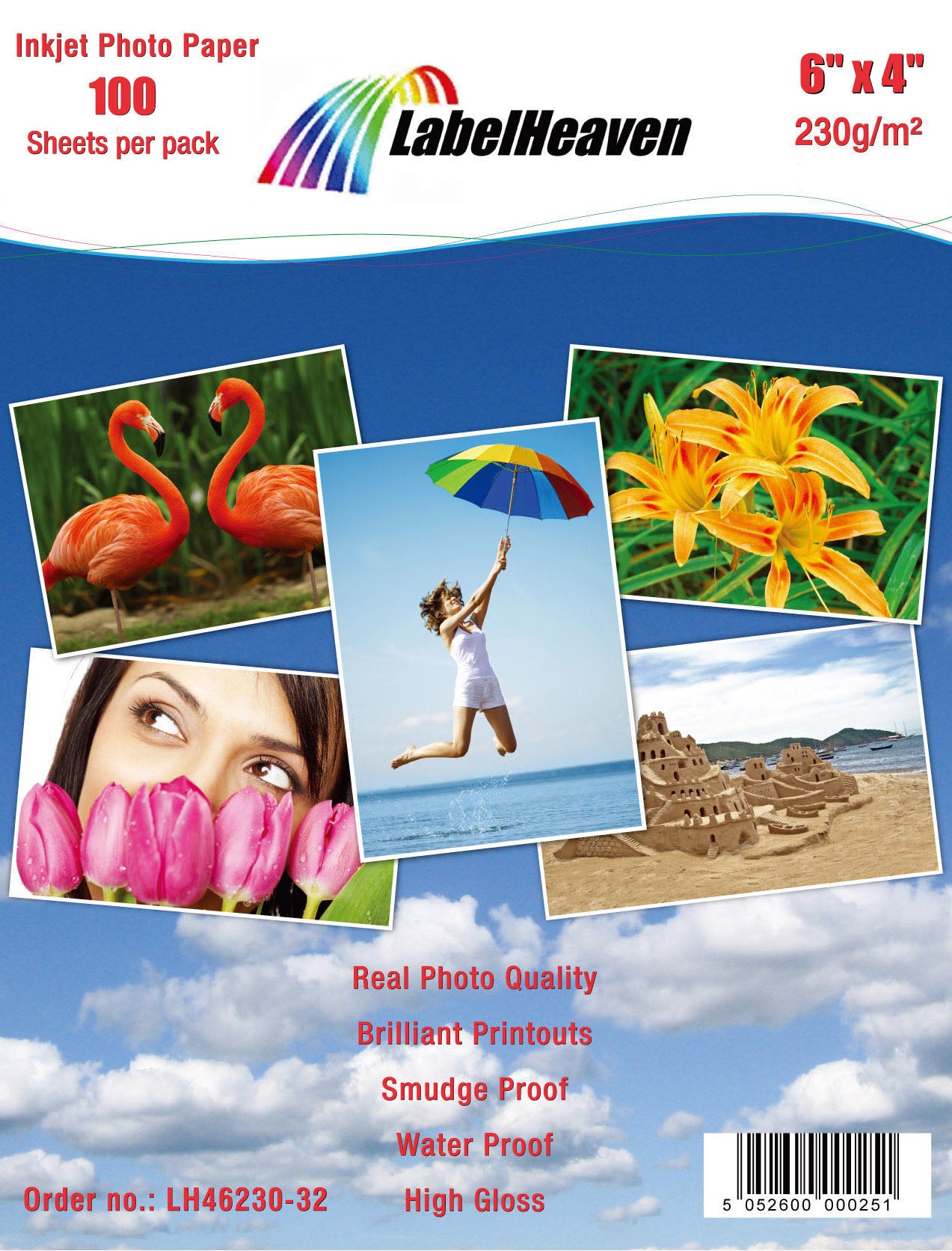 100 Blatt 6''x4'' 230g/m² Fotopapier HGlossy+wasserfest von Labelheaven LH64230-32