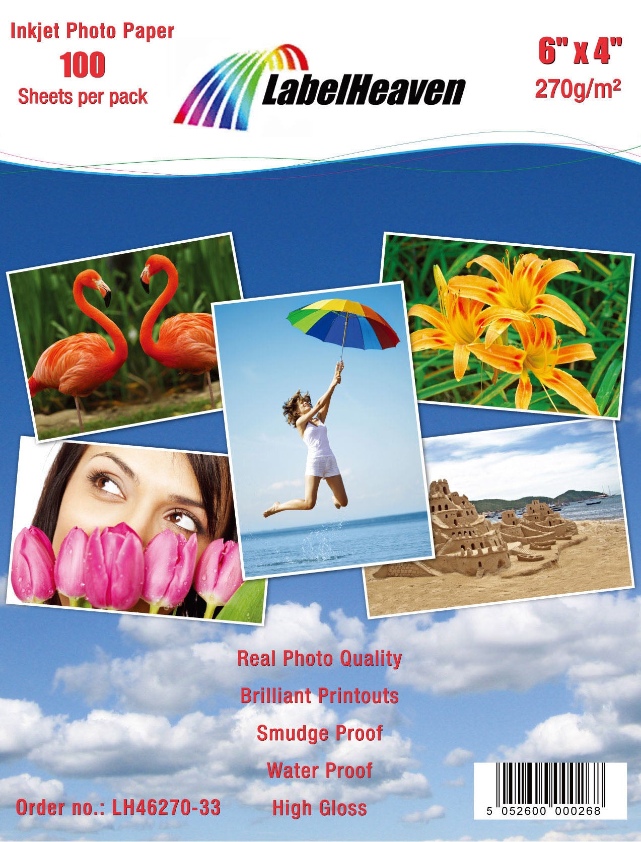 100 Blatt 6''x4'' 270g/m² Fotopapier HGlossy+wasserfest von Labelheaven LH64270-32