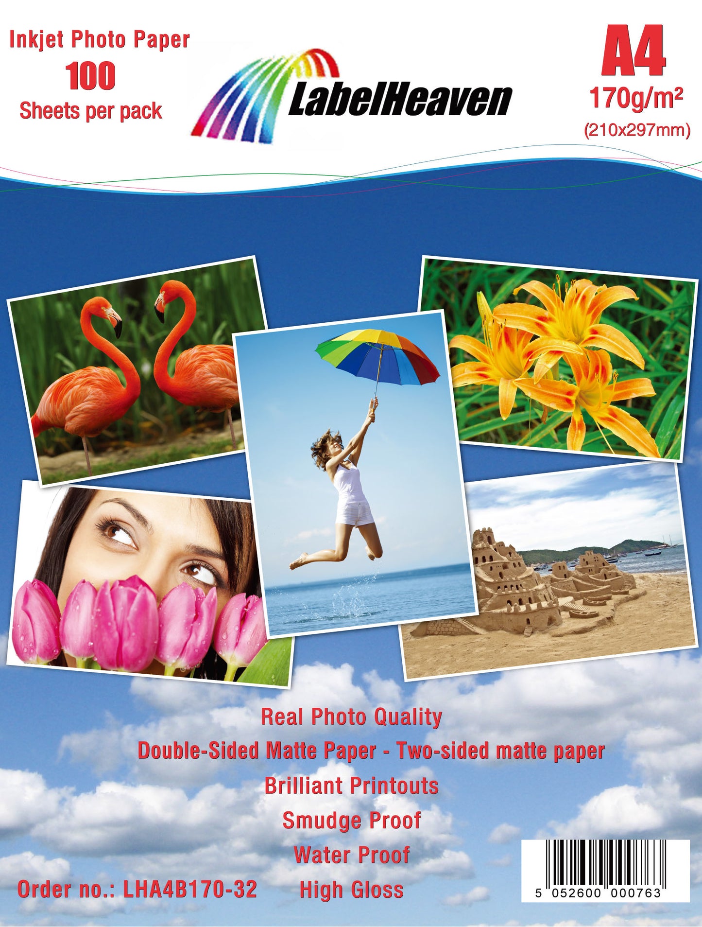 100 Blatt A4 Fotopapier beidseitig bedruckbar HighGlossy+wasserfest von Labelheaven LHA4B17032