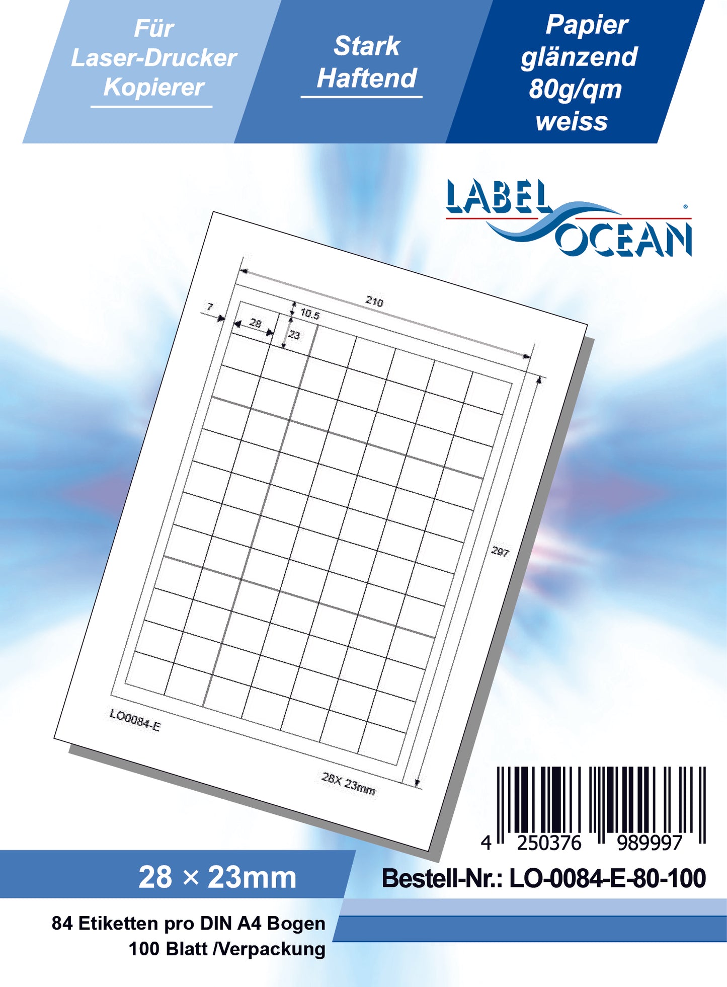 8400 Universaletiketten 28x23mm, auf 100 Din A4 Bogen, glänzend, selbstklebend LO-0084-E-80