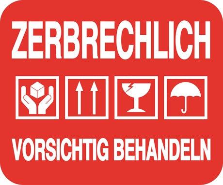 Zerbrechlich - Fragile Aufkleber "ZERBRECHLICH VORSICHTIG BEHANDELN" LO-FRAGILE-H-10200-0-14