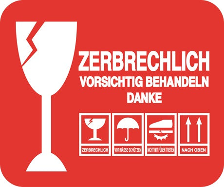 Zerbrechlich - Fragile Aufkleber "ZERBRECHLICH VORSICHTIG BEHANDELN DANKE" LO-FRAGILE-H-10300-0-14