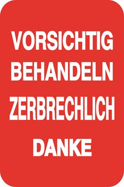 Zerbrechlich - Fragile Aufkleber "VORSICHTIG BEHANDELN ZERBRECHLICH DANKE" LO-FRAGILE-V-10000-0-14
