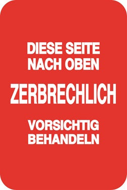 Zerbrechlich - Fragile Aufkleber "DIESE SEITE NACH OBEN ZERBRECHLICH VORSICHTIG BEHANDELN" LO-FRAGILE-V-10100-0-14