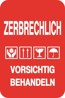 Zerbrechlich - Fragile Aufkleber "ZERBRECHLICH VORSICHTIG BEHANDELN" LO-FRAGILE-V-10200-0-14