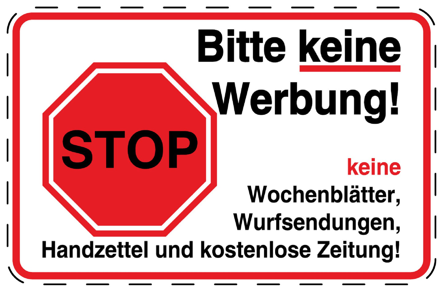 1x Keine Werbung Aufkleber wetterfest LO-KWE-10200-0