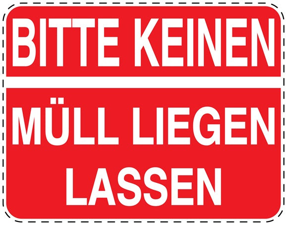 Mülltonnenaufkleber "Achtung Müll gehört in die Mülltonne" rot, horizontal LO-LITTER-H-10100-14