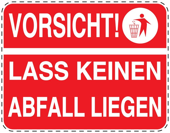 Mülltonnenaufkleber "Vorsicht! Lass keinen Abfall liegen" rot, horizontal LO-LITTER-H-10200-14