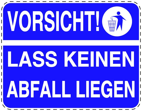 Mülltonnenaufkleber "Vorsicht Lass keinen Abfall liegen" blau, horizontal LO-LITTER-H-10200-44
