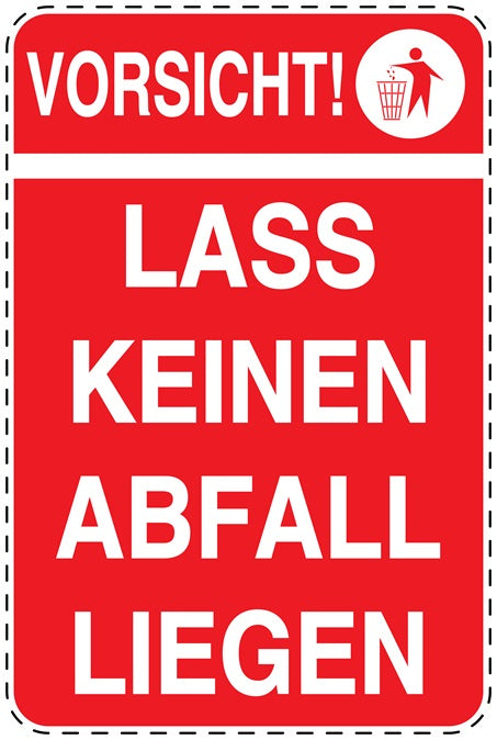 Mülltonnenaufkleber "Vorsicht! Lass keinen Abfall liegen" rot, horizontal LO-LITTER-V-10200-14