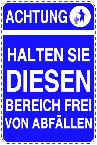 Mülltonnenaufkleber "Achtung Halten Sie diesen Bereich frei von Abfällen" blau, vertikal LO-LITTER-V-10600-44