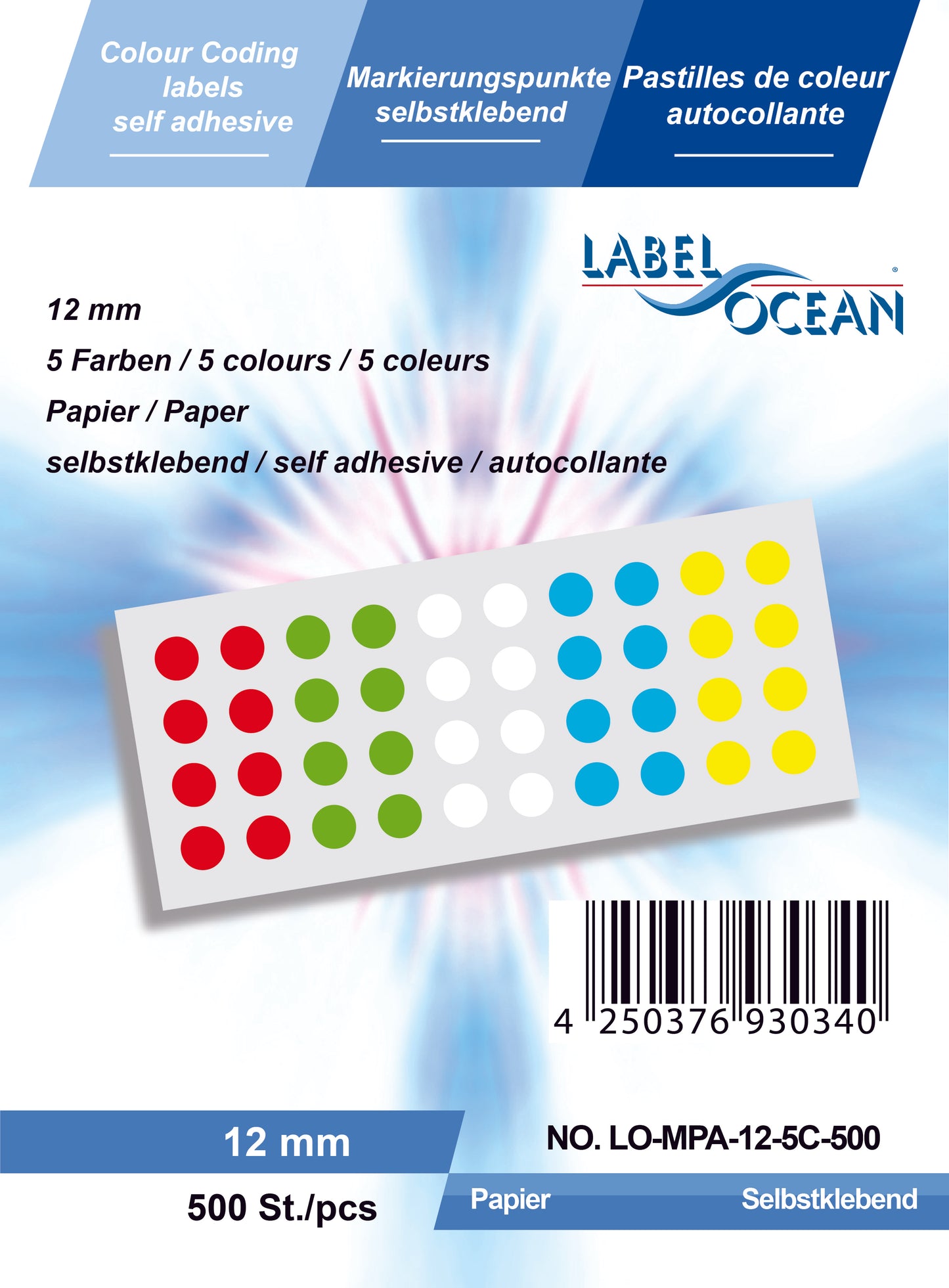 Markierungspunkte 8 mm 12 mm und 20 mm aus Papier selbstklebend auf Bogen 5 Farben