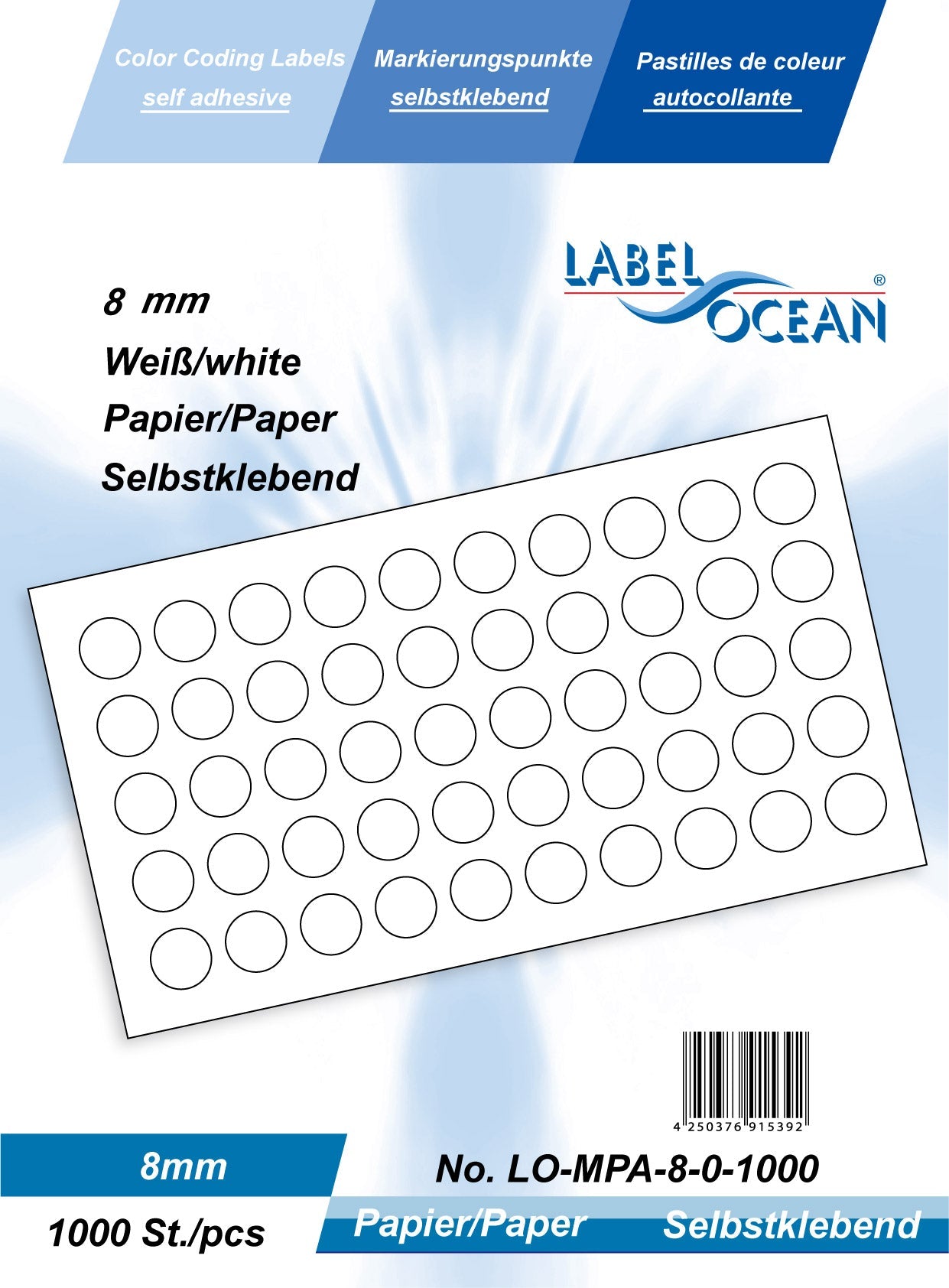 5000 Markierungspunkte 8 mm aus Papier selbstklebend auf Rolle MPA-8