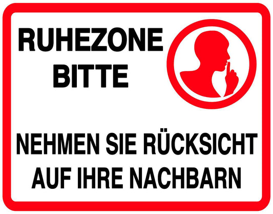 Ruhezone Aufkleber "RUHEZONE BITTE NEHMEN SIE RÜCKSICHT AUF IHRE NACHBARN" 20-60cm LO-QUIETZONE-H-10700-0