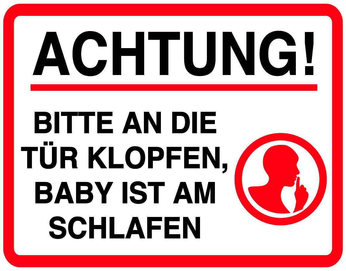 Ruhezone Aufkleber "ACHTUNG! BITTE AN DIE TÜR KLOPFEN,BABY IST AM SCHLAFEN" 20-60cm LO-QUIETZONE-H-10800-0
