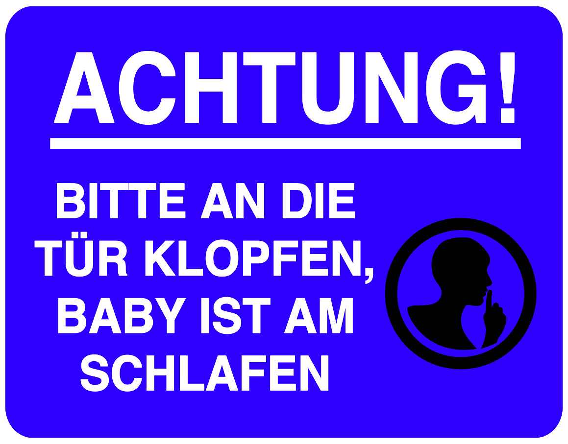 Bitte nicht stören Aufkleber "Achtung! Bitte an die Tür klopfen, Baby ist am Schlafen" LO-QUIETZONE-H-10800-44