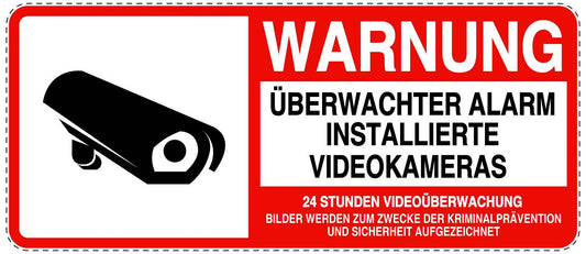 Betreten verboten - Video überwacht "Warnung Überwachter Alarm Installierte Videokameras" 10-40 cm LO-RESTRICT-1230