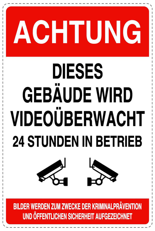 Betreten verboten - Video überwacht "Achtung Dieses Gebäude wird videoüberwacht 24 Stunden in Betrieb" 10-40 cm LO-RESTRICT-2020