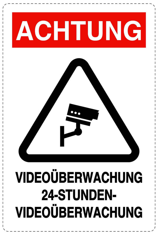 Betreten verboten - Video überwacht "Achtung Videoüberwachung 24-Stunden-Videoüberwachung" 10-40 cm LO-RESTRICT-2030